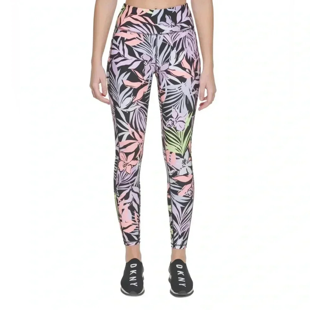 NWT DKNY Sport 7/8 Leggings Women's XS Pink Floral High Rise Side Pockets - Picture 12 of 15